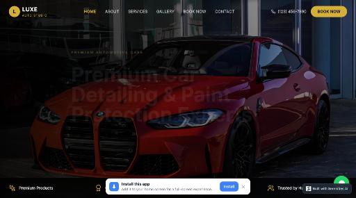 Homepage of Luxe Auto Studio