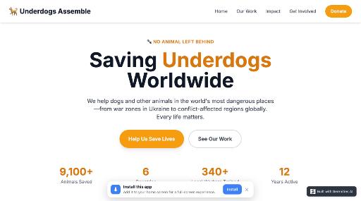 Homepage of Underdogs Assemble